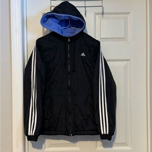 Adidas Full Zip Vintage Reversible Winter Jacket Coat Black Purple Hooded Small